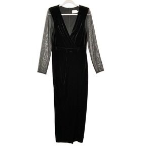 Eliza J Party Dress Size 10 Mother of the Bride Velvet Tulip Skirt Sheer Sleeve